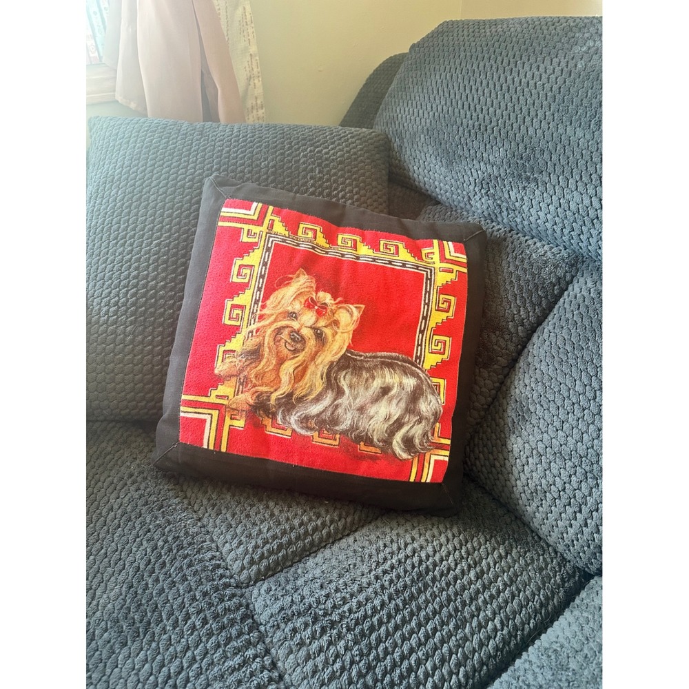 Vintage 1993 Yorkshire Terrier‎ Yorkie Dog Portrait Decorative Throw Pillow Red